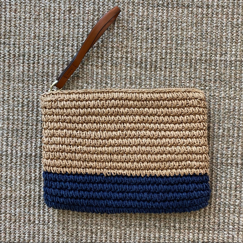 GAP Raffia Colorblock Pouch with Zipper